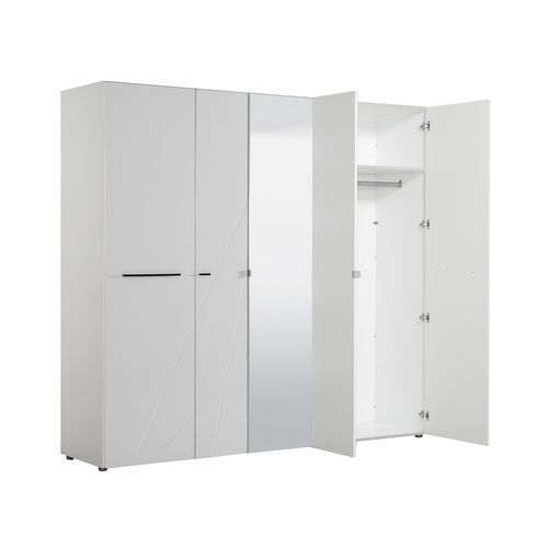 Armoire 3 portes 1 miroir MILOS blanc brillant vue détaillée