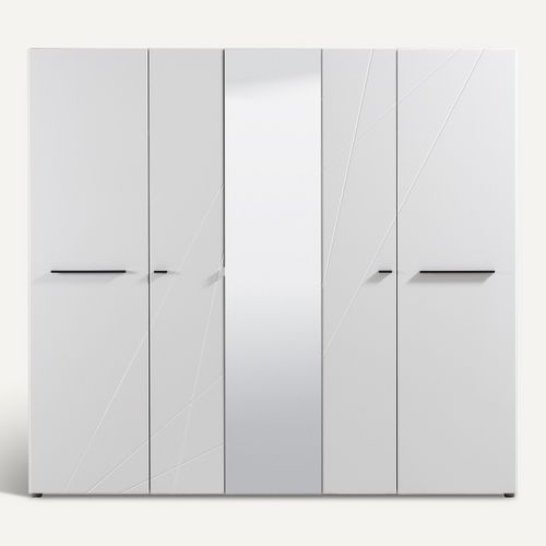 Armoire 3 portes 1 miroir MILOS blanc brillant vue de face
