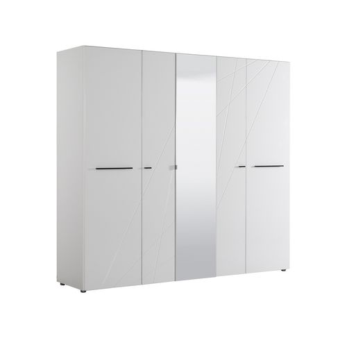 Armoire 3 portes 1 miroir MILOS blanc brillant vue de profil