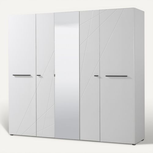 Armoire 3 portes 1 miroir MILOS blanc brillant vue 3/4