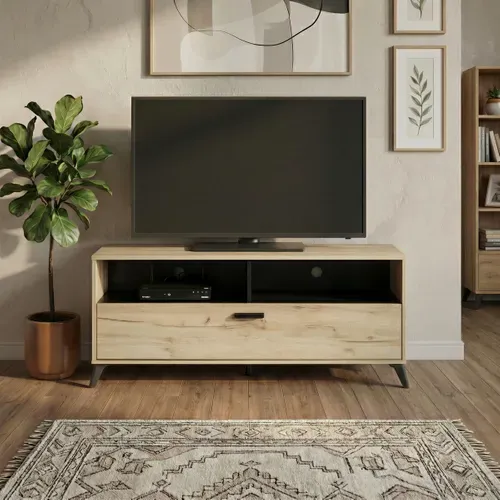 Meuble TV rectangulaire UMBRIA Imitation chêne / noir vue d'ambiance 1