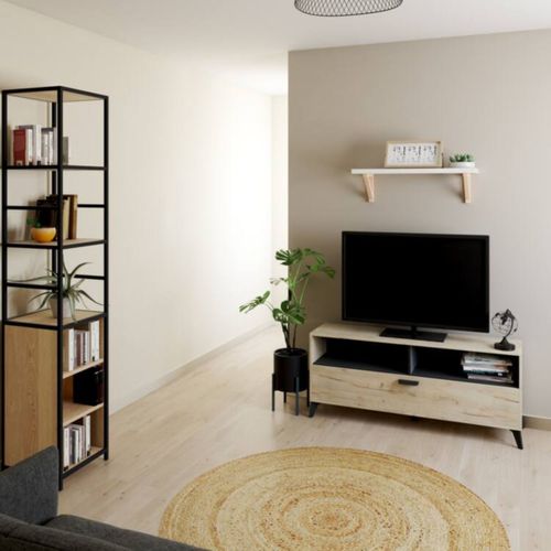 Meuble TV rectangulaire UMBRIA Imitation chêne / noir