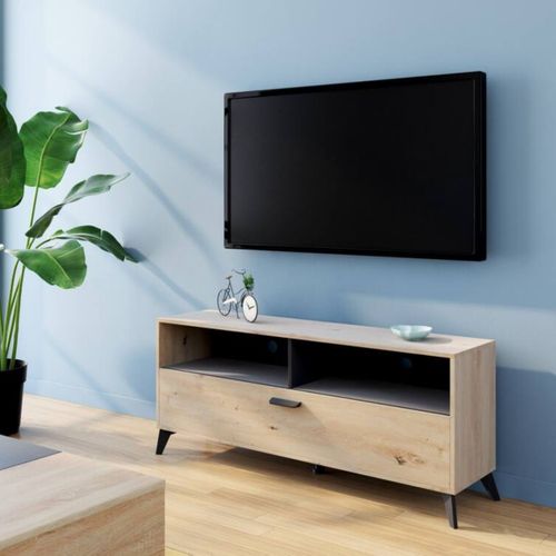 Meuble TV industriel UMBRIA II Imitation chêne / noir