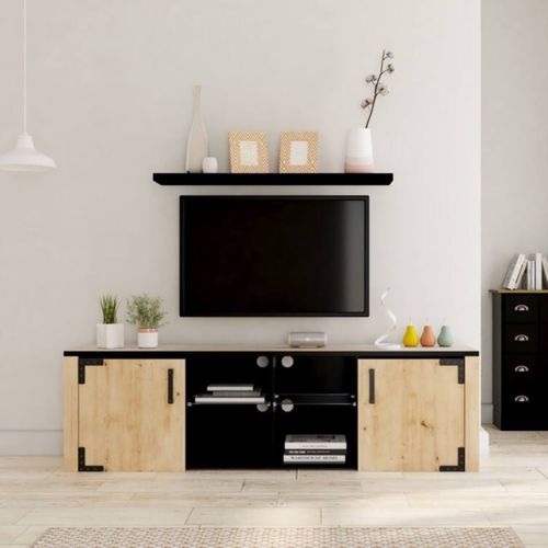 Meuble TV L.197 cm LAZIO Imitation chêne / noir