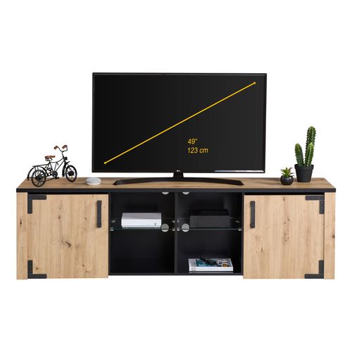 Meuble TV L.197 cm LAZIO Imitation chêne / noir