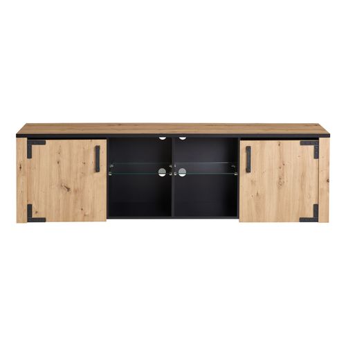 Meuble TV L.197 cm LAZIO Imitation chêne / noir