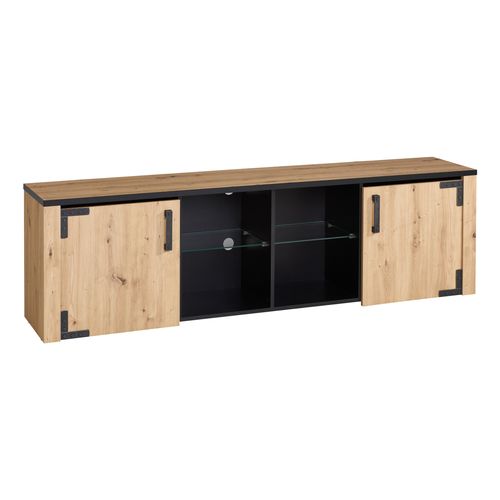 Meuble TV L.197 cm LAZIO Imitation chêne / noir