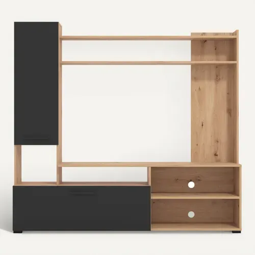 Meuble TV L. 168,5 cm BRAGA Imitation chêne et noir vue de face