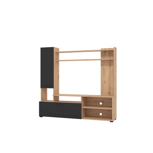 Meuble TV L. 168,5 cm BRAGA Imitation chêne et noir vue de profil