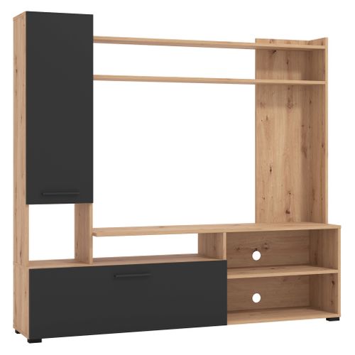 Meuble TV L. 168,5 cm BRAGA Imitation chêne et noir vue 3/4