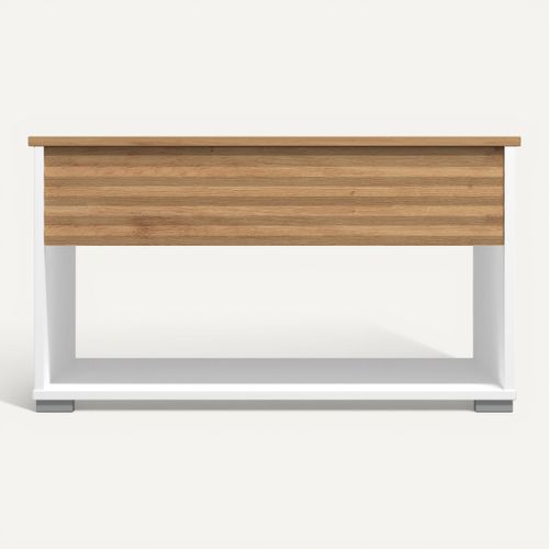 Table basse plateau relevable TARANTO Blanc/ imitation chêne vue de face