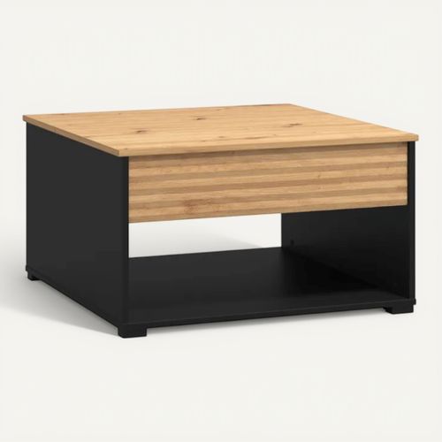 Table basse plateau relevable TARANTO Noir/ imitation chêne vue 3/4