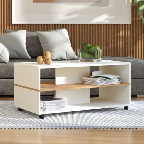 Table basse SAVIO Blanc/ imitation chêne vue d'ambiance 1