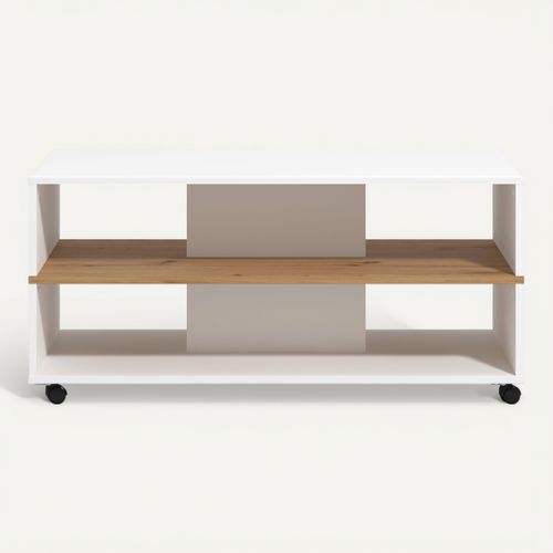 Table basse SAVIO Blanc/ imitation chêne vue de face