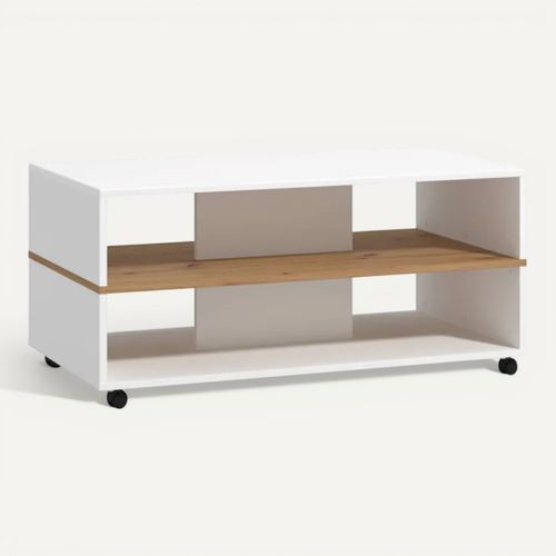 Table basse SAVIO Blanc/ imitation chêne vue 3/4