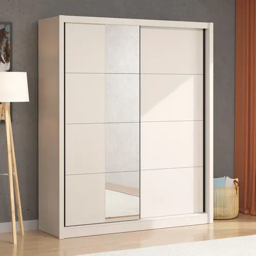 Armoire 2 portes coulissantes avec miroir ALBI grège vue d'ambiance 1