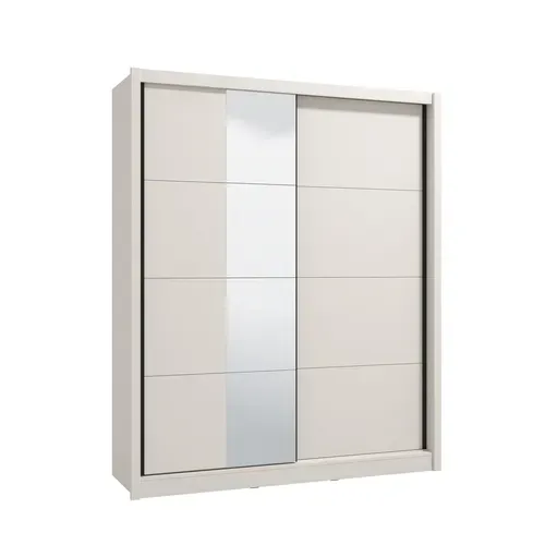 Armoire 2 portes coulissantes avec miroir ALBI grège vue de profil