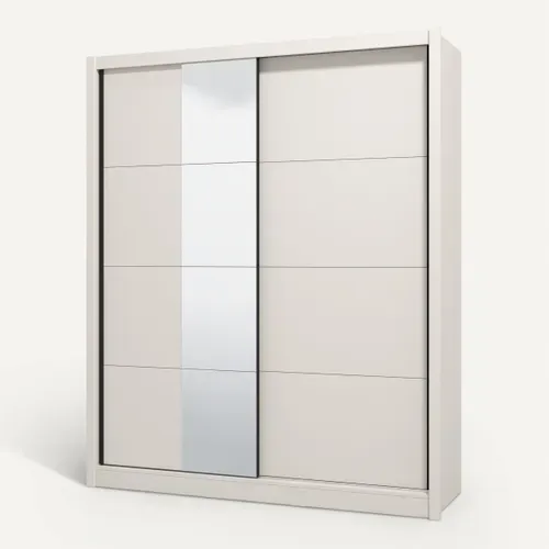 Armoire 2 portes coulissantes avec miroir ALBI grège vue 3/4