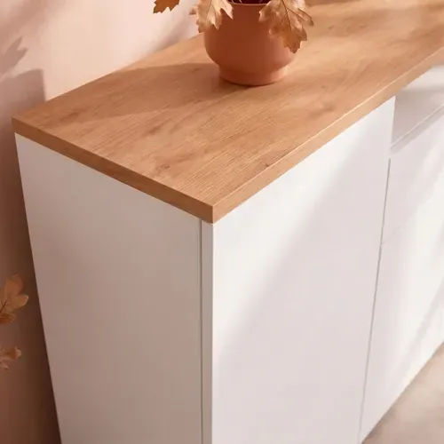 Buffet 4 portes ADRIANA imitation chêne et blanc