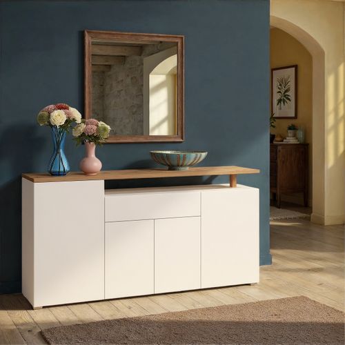 Buffet 4 portes ADRIANA imitation chêne et blanc