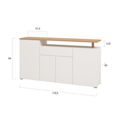 Buffet 4 portes ADRIANA imitation chêne et blanc