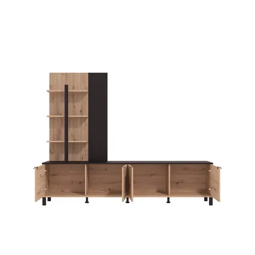 Meuble TV L.208 cm MARGARETH imitation chêne et noir