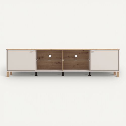 Meuble TV LINEAL Imitation chêne et beige vue de face
