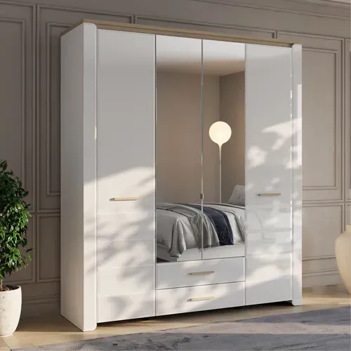 Armoire 4 portes et 2 tiroirs ABERDEEN blanc laqué vue d'ambiance 1