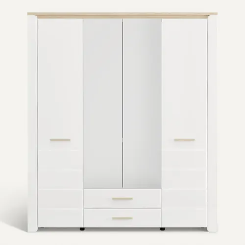 Armoire 4 portes et 2 tiroirs ABERDEEN blanc laqué vue de face