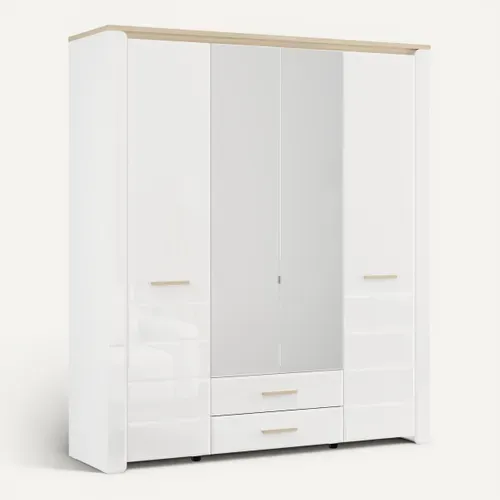 Armoire 4 portes et 2 tiroirs ABERDEEN blanc laqué