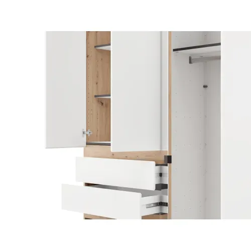 Armoire 4 portes 2 tiroirs avec miroir L. 155 cm ARDERIN imitation chêne et blanc