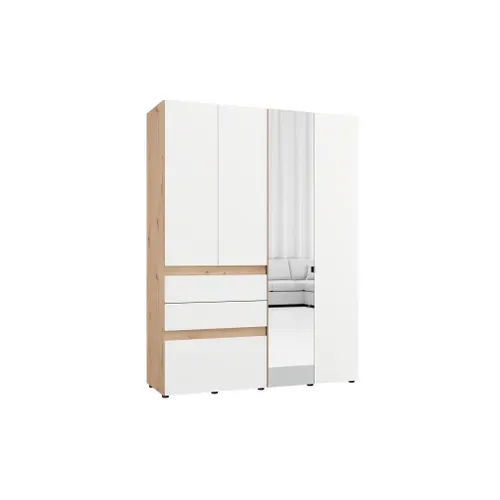 Armoire 4 portes 2 tiroirs avec miroir L. 155 cm ARDERIN imitation chêne et blanc