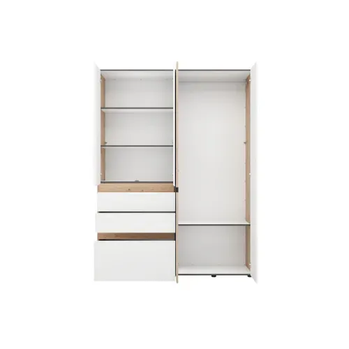 Armoire 4 portes 2 tiroirs avec miroir L. 155 cm ARDERIN imitation chêne et blanc