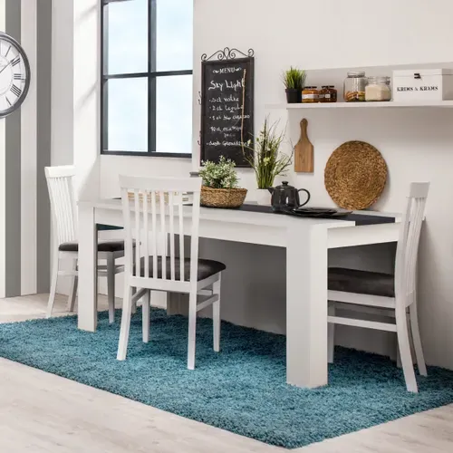 Table à manger L.132,5 cm DOMUS Blanc et imitation bois noir vue d'ambiance 1