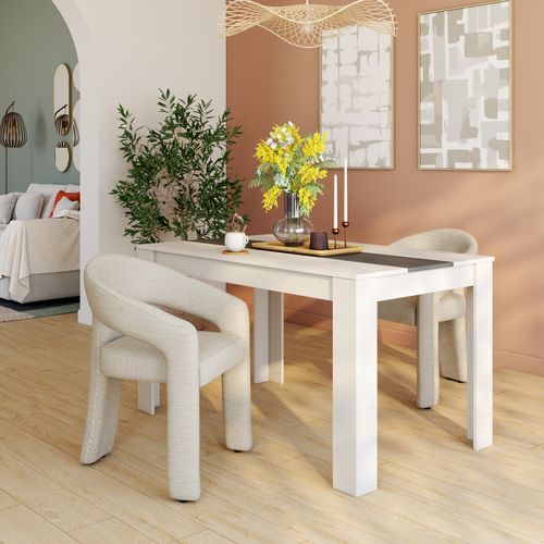 Table à manger L.132,5 cm DOMUS Blanc et imitation bois noir