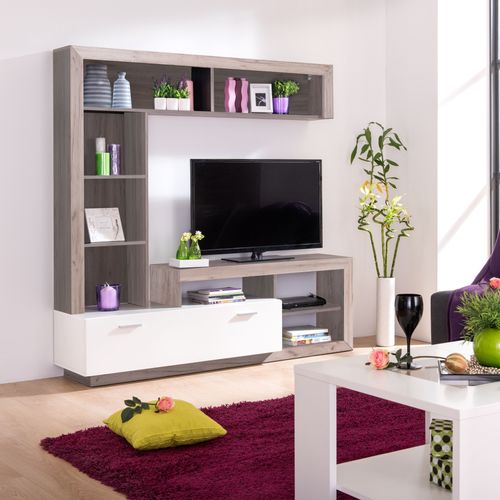 Meuble TV GLEN blanc et imitation bois