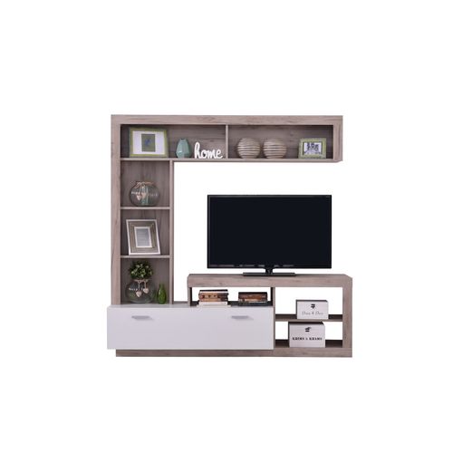 Meuble TV GLEN blanc et imitation bois