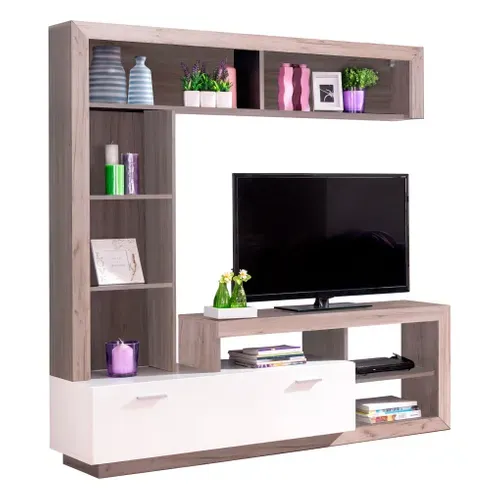 Meuble TV GLEN blanc et imitation bois