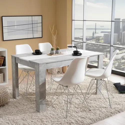 Table à manger L.132,5 cm DOMUS Imitation béton et blanc vue d'ambiance 1