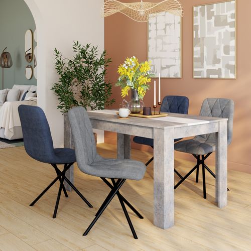 Table à manger L.132,5 cm DOMUS Imitation béton et blanc
