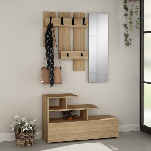 Vestiaire Avec Banc Et Miroir - L.100 X H.61 Cm - Marron