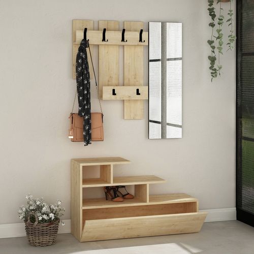 Vestiaire Avec Banc Et Miroir - L.100 X H.61 Cm - Marron