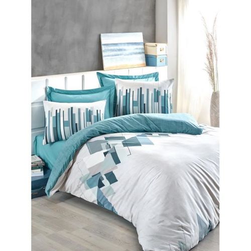 Parure De Couette 220 X 240 Cm Ranforce 100% Coton - 2 Taies 60x60 Cm Vert Pétrole