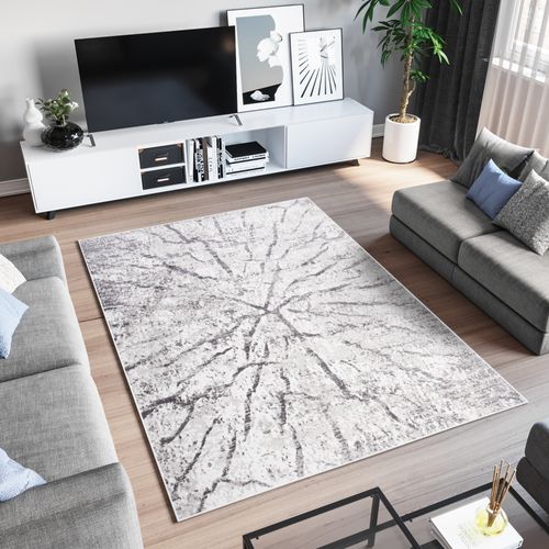 Tapis De Salon Moderne Aspect Marbre Gris Et Crème – Traum – 30% Polyester 70% Polypropylène