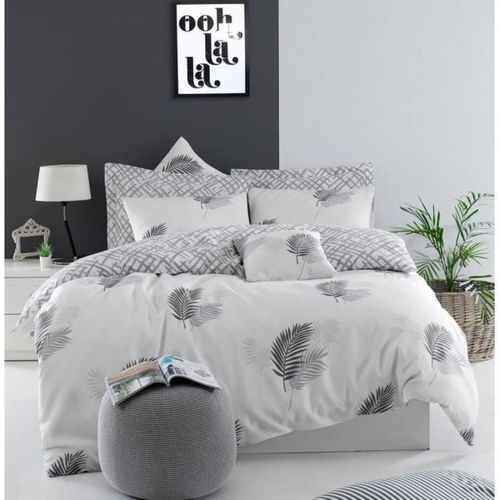 Housse De Couette 220 X 240 Cm + 2 Taies 60 X 60 Cm — 65% Coton, Réversible Gris/blanc