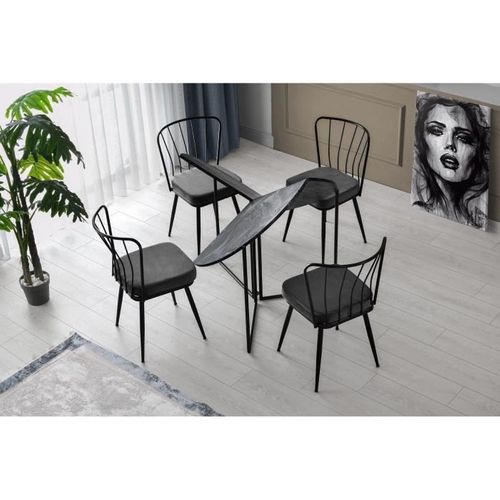 Table Ronde Pliable Origami 100 cm Effet Marbre Noir Et Métal Noir