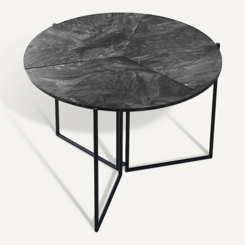 Table Ronde Pliable Origami 100 cm Effet Marbre Noir Et Métal Noir
