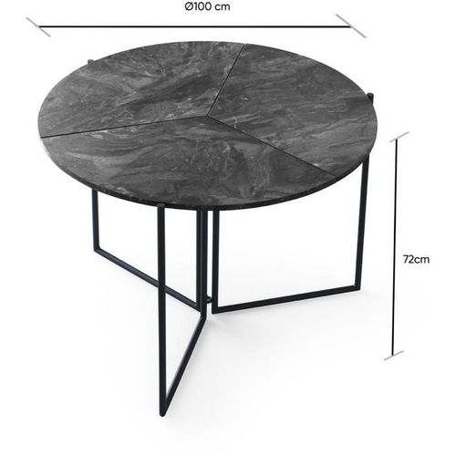 Table Ronde Pliable Origami 100 cm Effet Marbre Noir Et Métal Noir