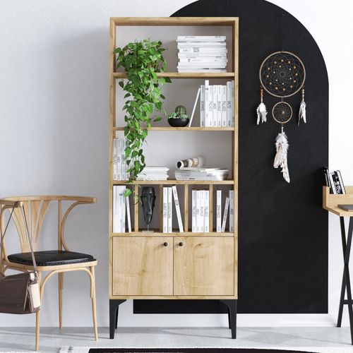 Bibliothèque En Bois "pollux" - 60 X 30 X 175 Cm - Chêne Saphir