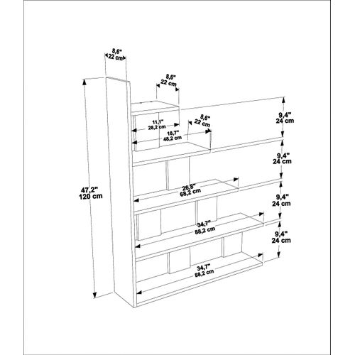 Bibliothèque Échelle 120 Cm Et 5 Étagères, Design Reversible (oud Et Noir)